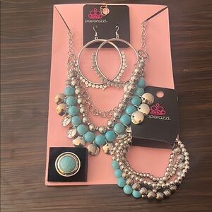 Paparazzi Silver and Blue Necklace Set